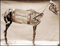 Figure 5. A photograph made in 1890, when naturalist Lewis Lindsay Dyche was mounting the skin of the horse called Comanche, showing what is inside it. 